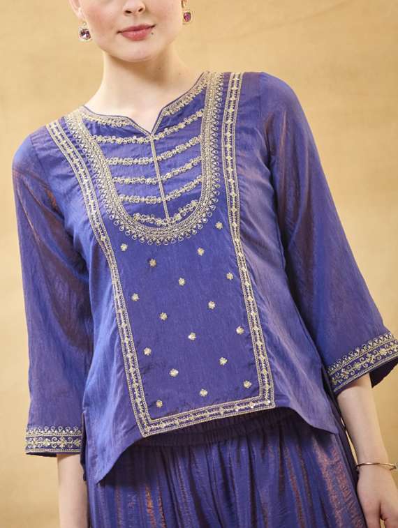 Women Embroidered Three Quarter Sleeves Kurta Palazzo Set With Dupatta - 22616686 -  Standard Image - 1