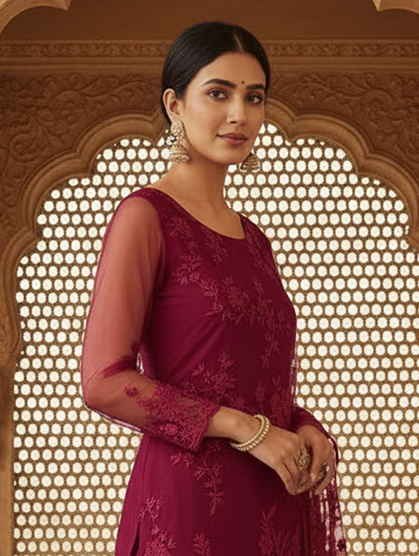 women embroidered three quarter sleeves kurta pant set with dupatta - 22616724 -  Standard Image - 1