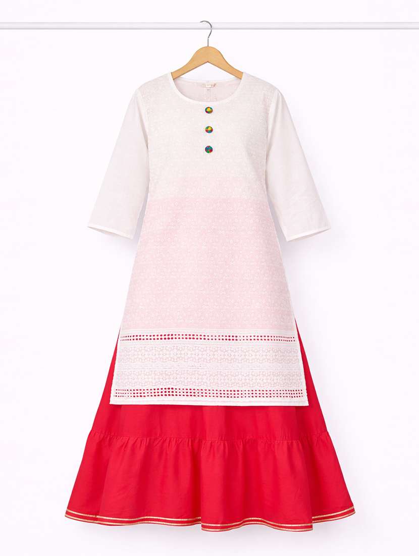 White Cotton Straight Kurta - 22616784 -  Standard Image - 1