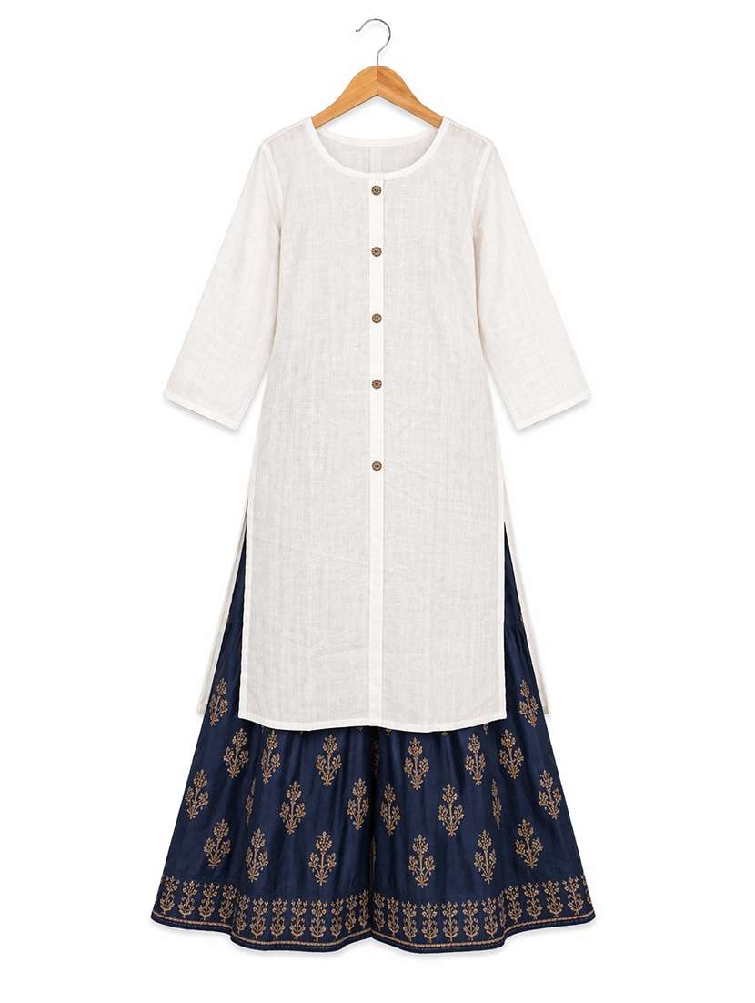 White Cotton Blend Straight Kurta - 22616799 -  Standard Image - 1