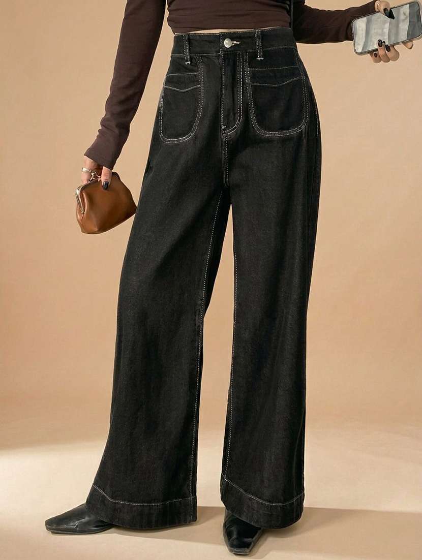 women solid mid rise straight jeans