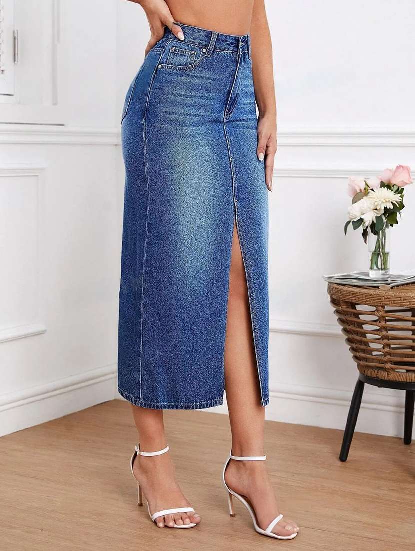 women washed high rise straight skirt - 22616962 -  Standard Image - 1