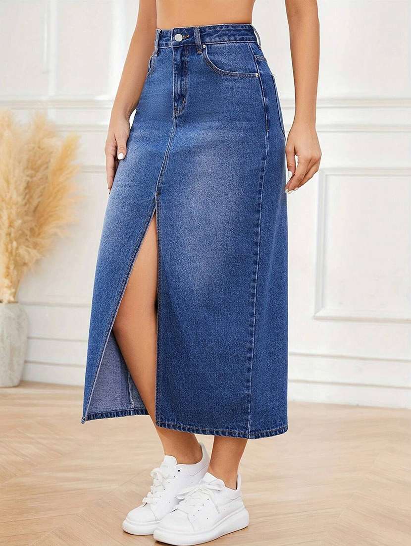 women solid high rise straight skirt - 22616963 -  Standard Image - 1