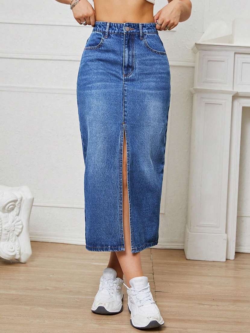 women solid high rise straight skirt - 22616965 -  Standard Image - 1