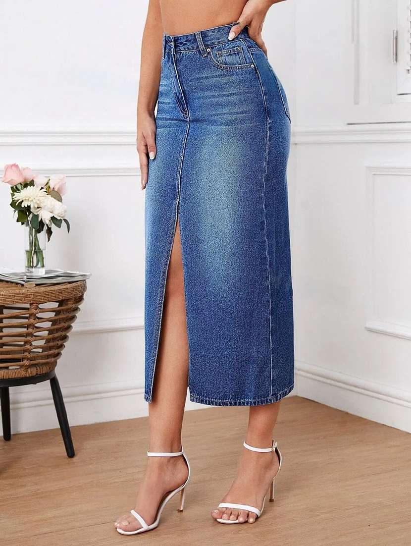 women solid high rise straight skirt - 22616968 -  Standard Image - 1