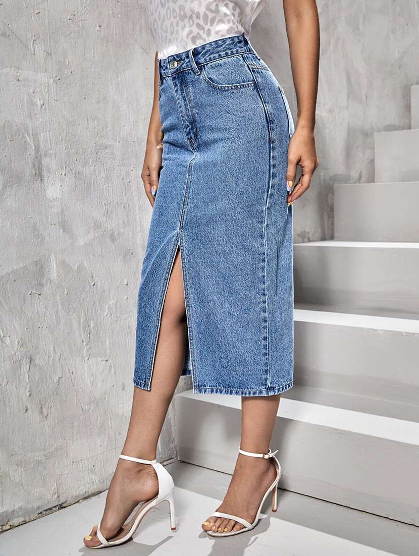 Women Solid High Rise Straight Skirt - 22616990 -  Standard Image - 1