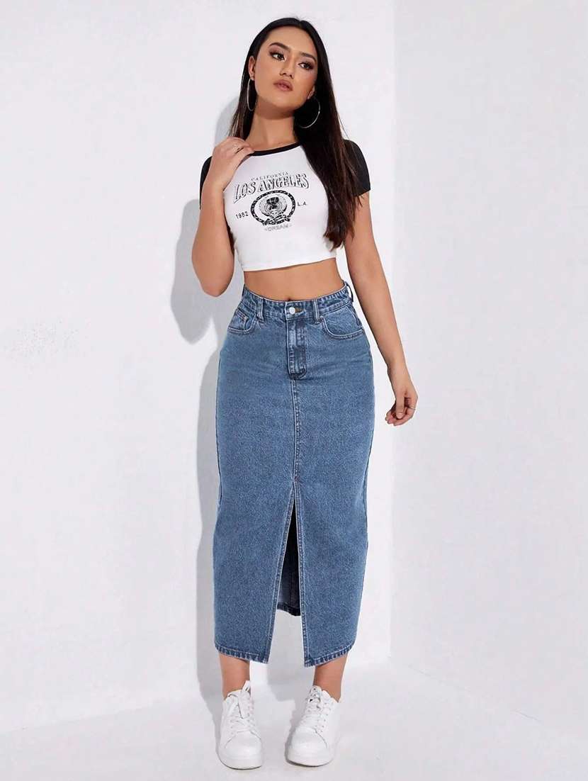 Women Solid High Rise Straight Skirt - 22616993 -  Standard Image - 4