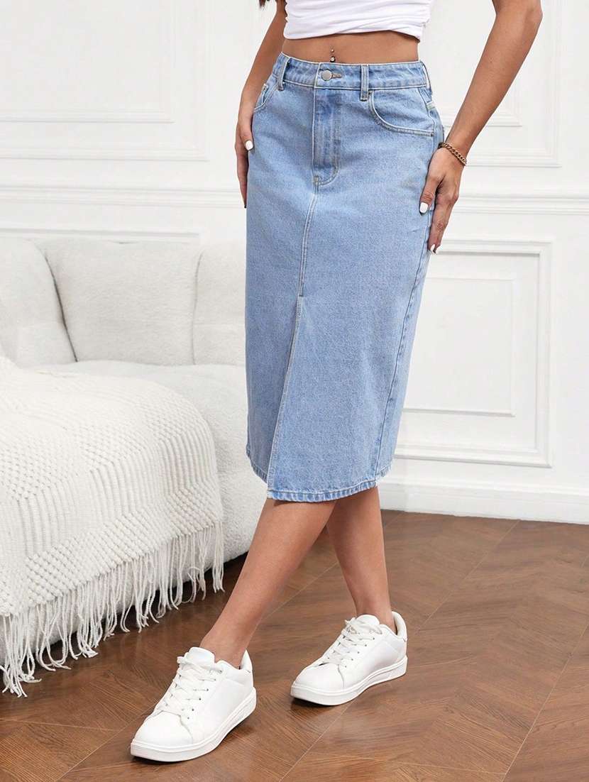 Women Solid High Rise Straight Skirt - 22617002 -  Standard Image - 1