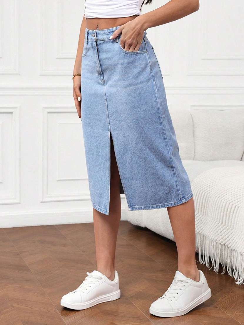 Women Solid High Rise Straight Skirt - 22617005 -  Standard Image - 1