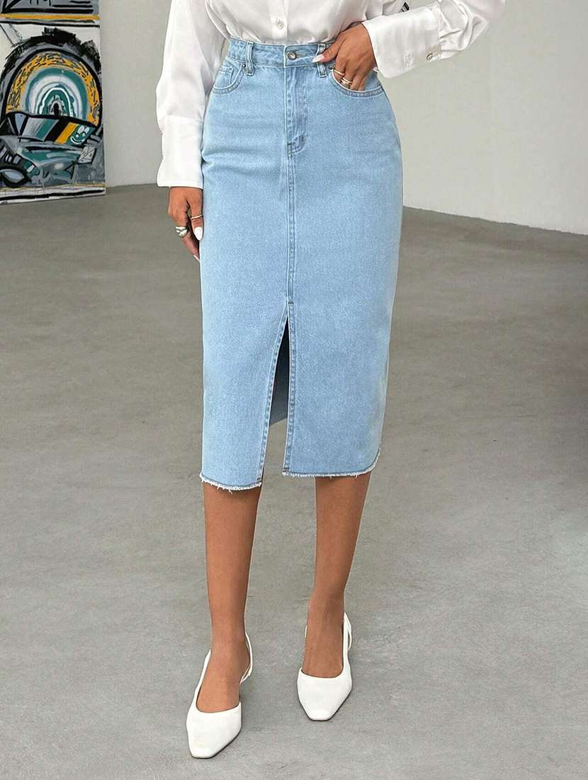 Women Solid High Rise Pencil Skirt - 22617006 -  Standard Image - 1