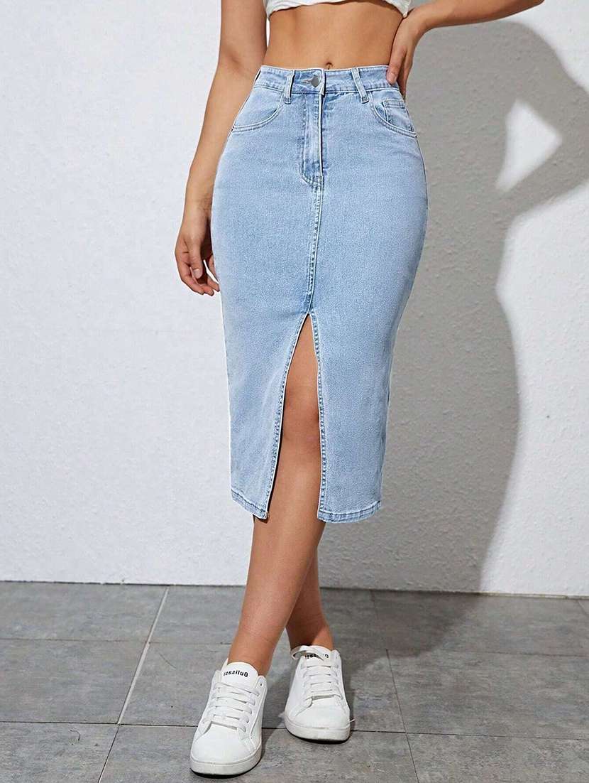 Women Solid High Rise Pencil Skirt - 22617008 -  Standard Image - 1
