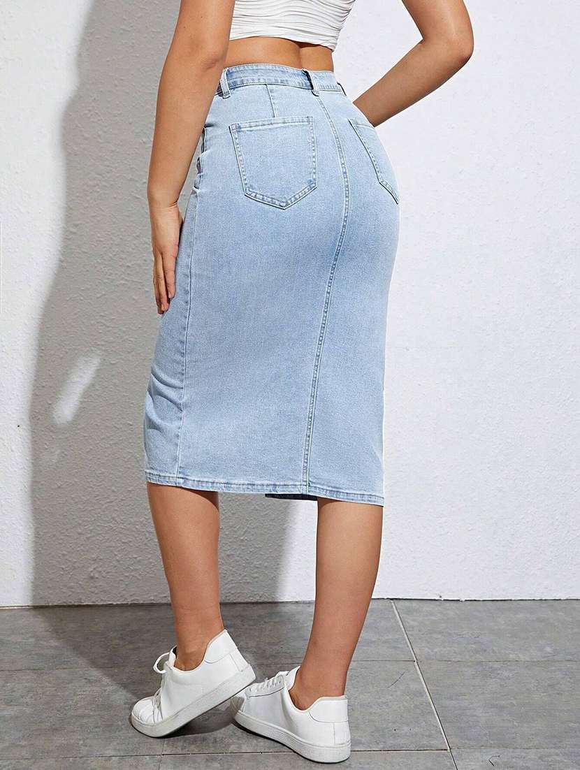Women Solid High Rise Pencil Skirt - 22617008 -  Standard Image - 4