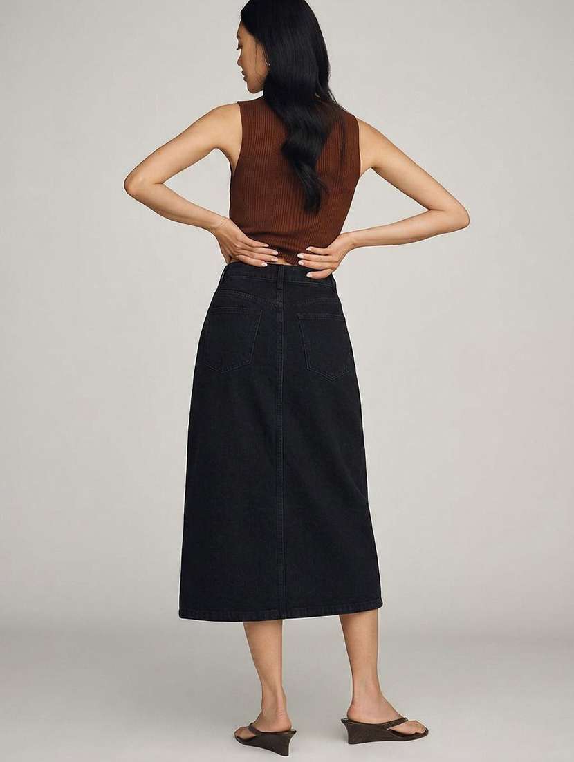 Women Solid High Rise Denim Skirt - 22617015 -  Standard Image - 4