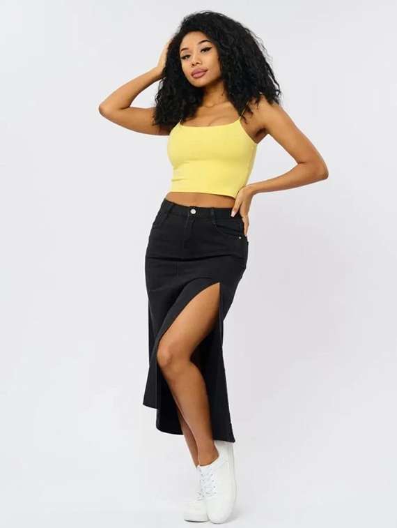 Women Solid High Rise Denim Skirt - 22617016 -  Standard Image - 4