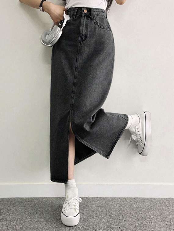Women Solid High Rise Denim Skirt - 22617028 -  Standard Image - 1