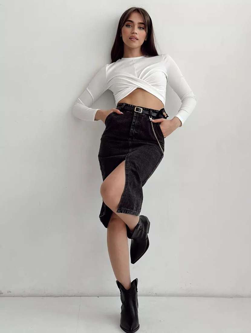 Women Solid High Rise Pencil Skirt - 22617030 -  Standard Image - 4