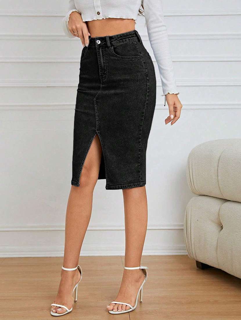 Women Solid High Rise Pencil Skirt - 22617031 -  Standard Image - 1