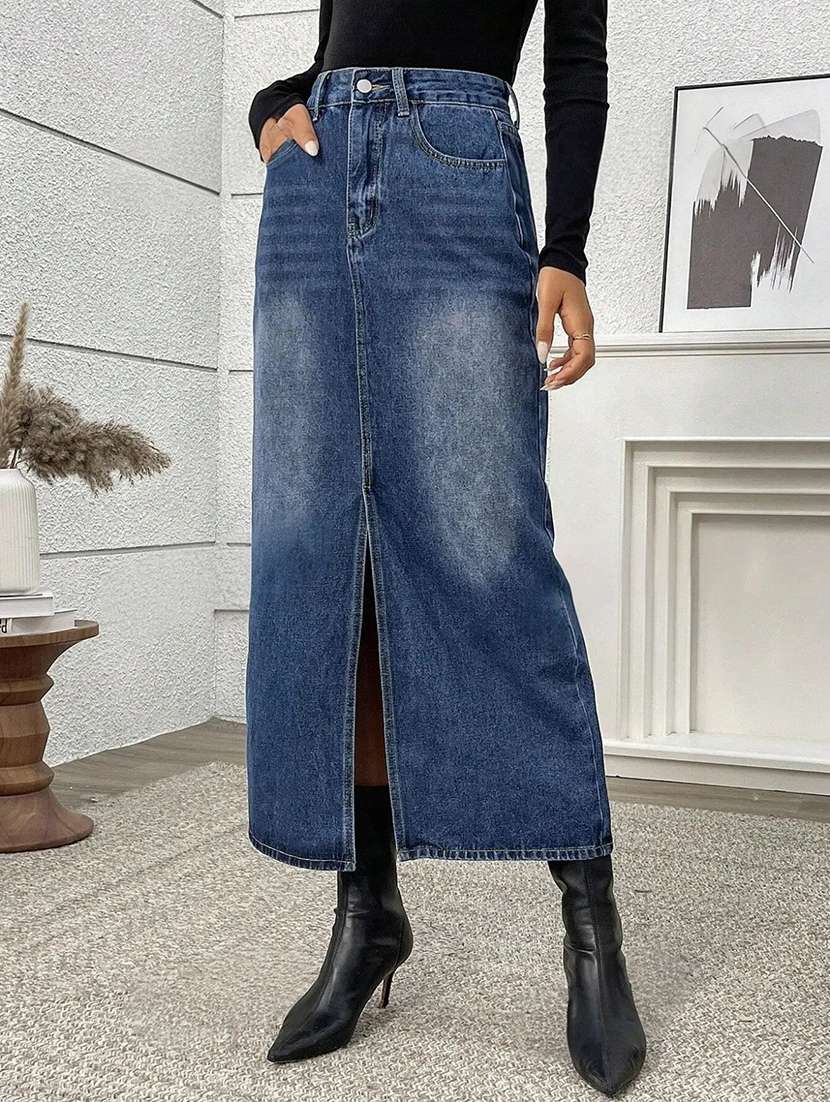 Women Solid High Rise Straight Skirt - 22617034 -  Standard Image - 1