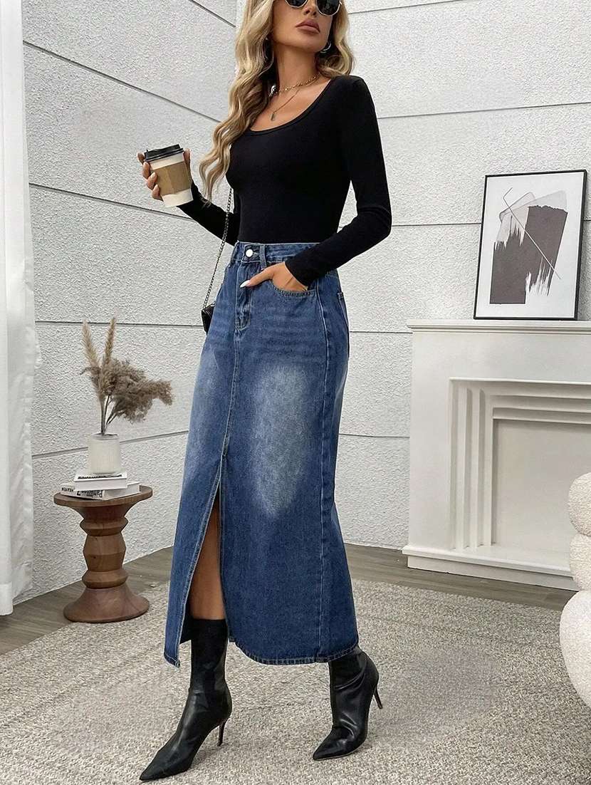 Women Solid High Rise Straight Skirt - 22617034 -  Standard Image - 4