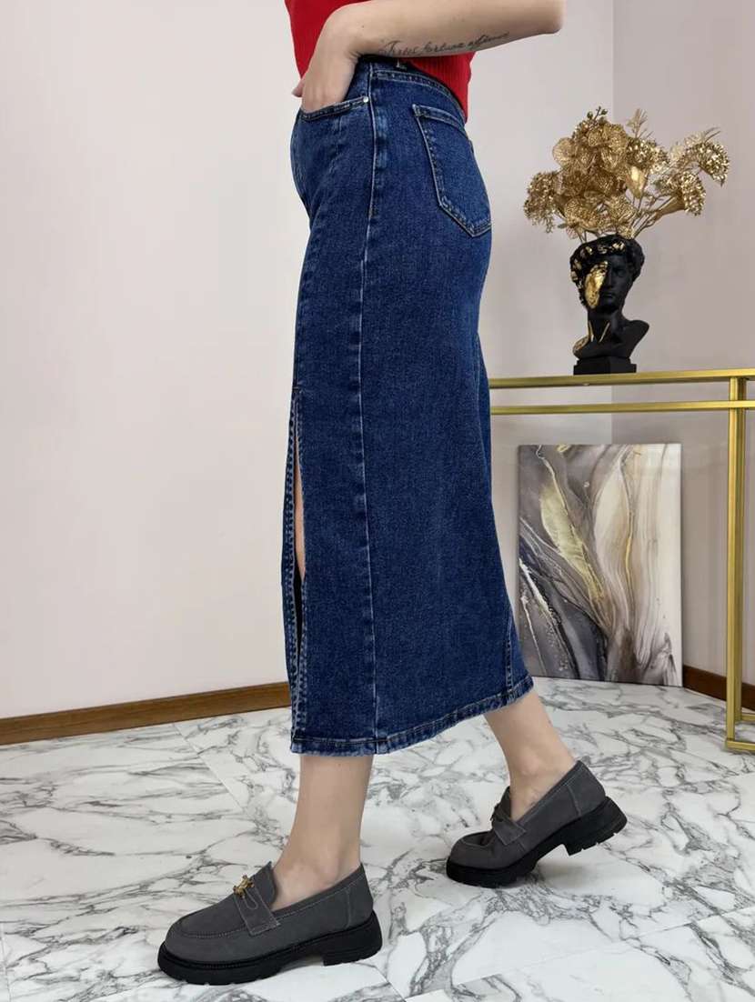 Women Solid High Rise Denim Skirt - 22617035 -  Standard Image - 1