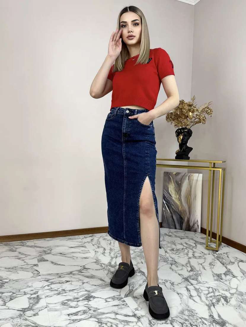Women Solid High Rise Denim Skirt - 22617035 -  Standard Image - 4