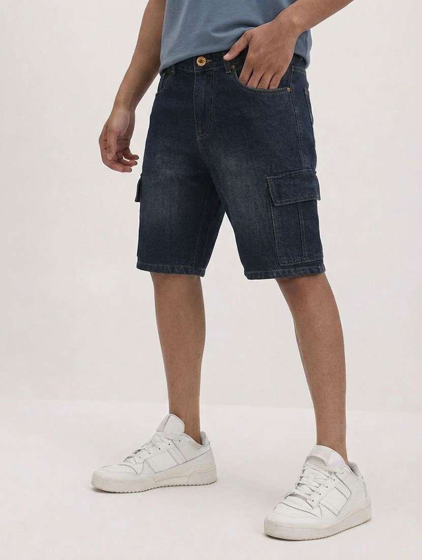 Men Washed Mid Rise Regular Fit Cargo Shorts - 22617039 -  Standard Image - 1