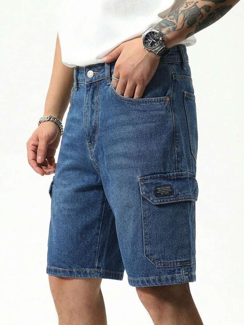 Men Washed Mid Rise Regular Fit Cargo Shorts - 22617043 -  Standard Image - 1