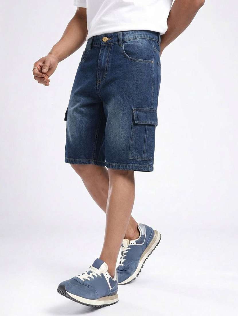 Men Washed Mid Rise Regular Fit Cargo Shorts - 22617051 -  Standard Image - 1