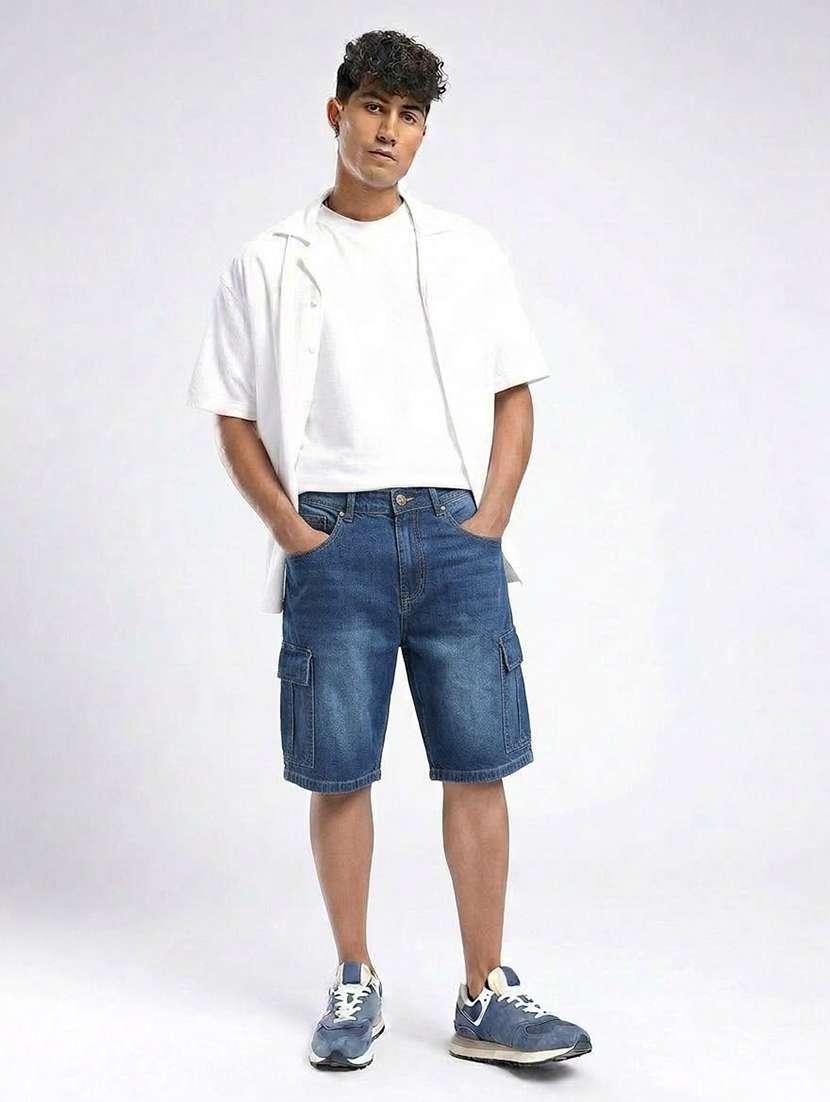 Men Washed Mid Rise Regular Fit Cargo Shorts - 22617051 -  Standard Image - 4