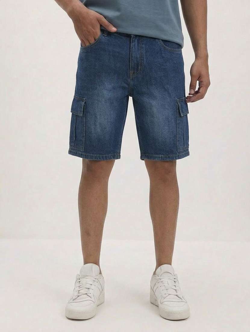 Men Washed Mid Rise Cargo Shorts - 22617060 -  Standard Image - 1