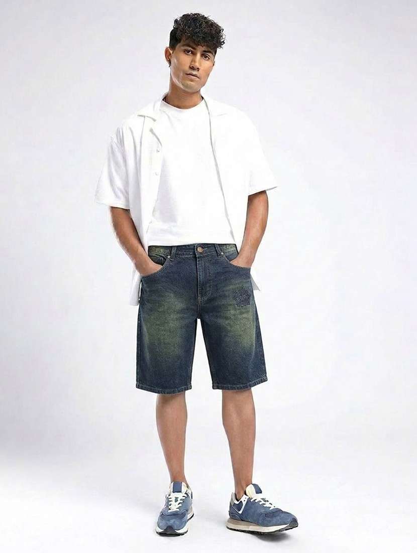Men Washed Mid Rise Regular Fit Shorts - 22617065 -  Standard Image - 4