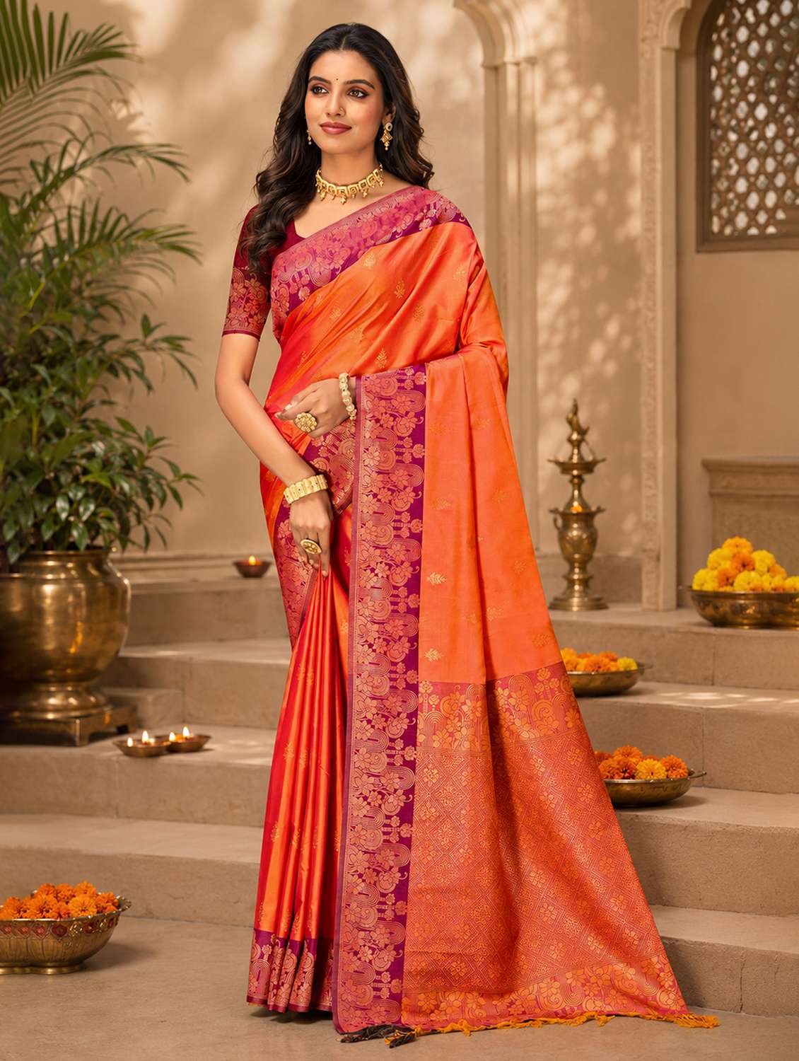 women self design bordered saree with blouse