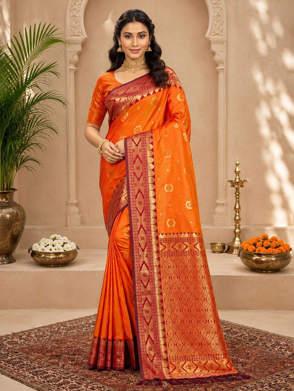 women self design bordered saree with blouse