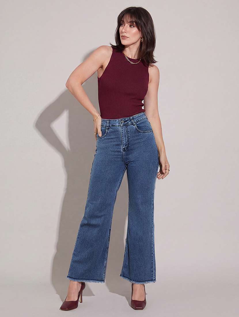 Women Washed High Rise Wide Leg Jeans - 22618219 -  Standard Image - 4