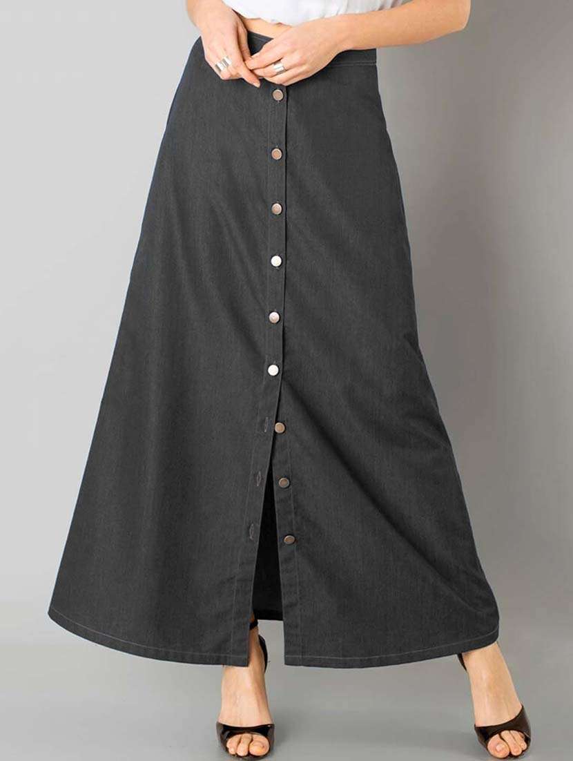 women solid mid rise long skirt