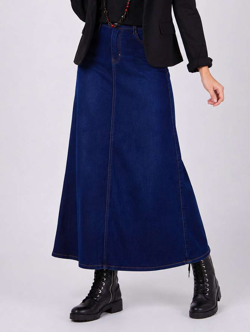 women solid mid rise long skirt