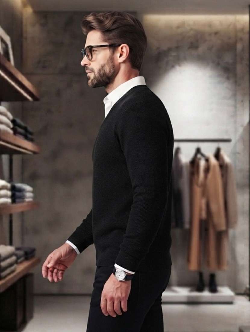 Men Solid Long Sleeves V Neck Pullover - 22618408 -  Standard Image - 1