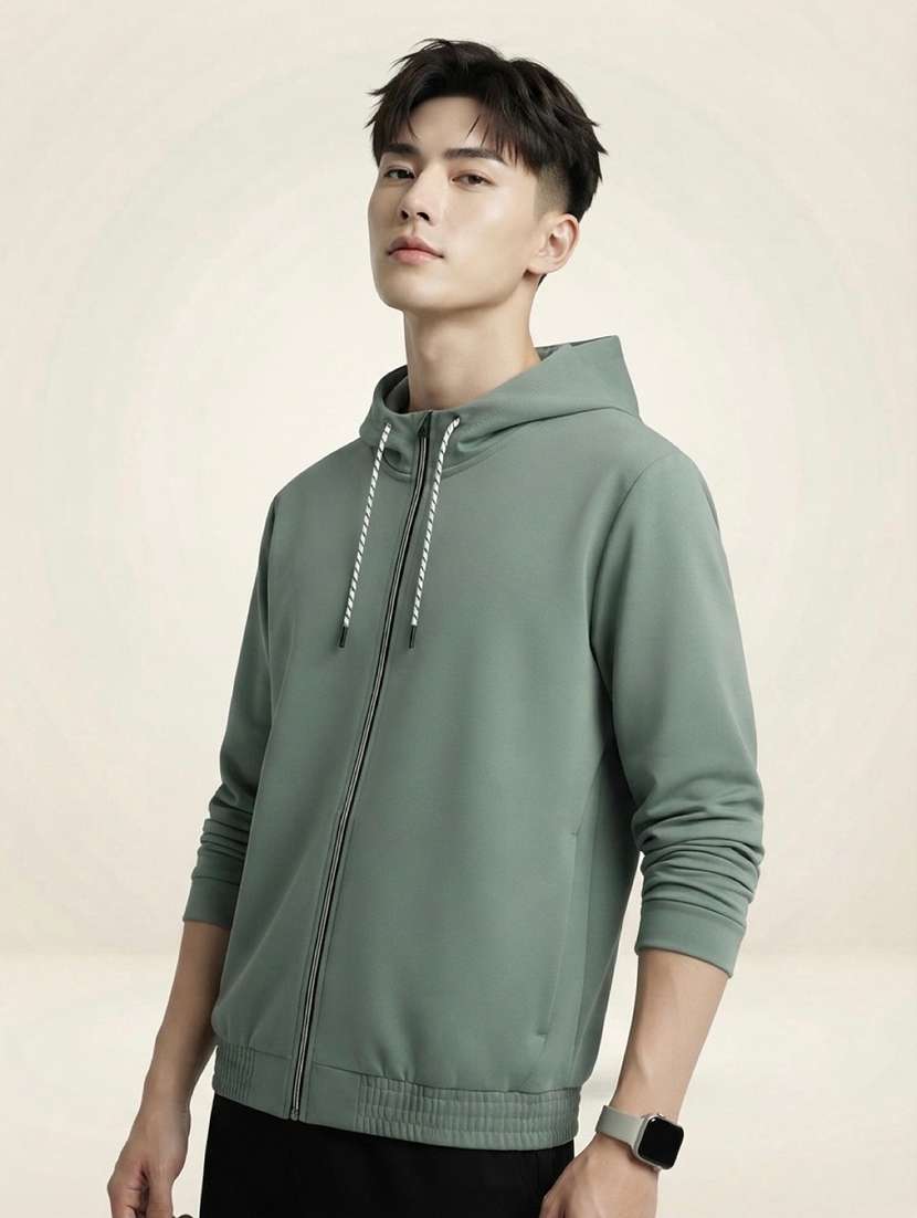 men solid long sleeves hooded sweatshirt