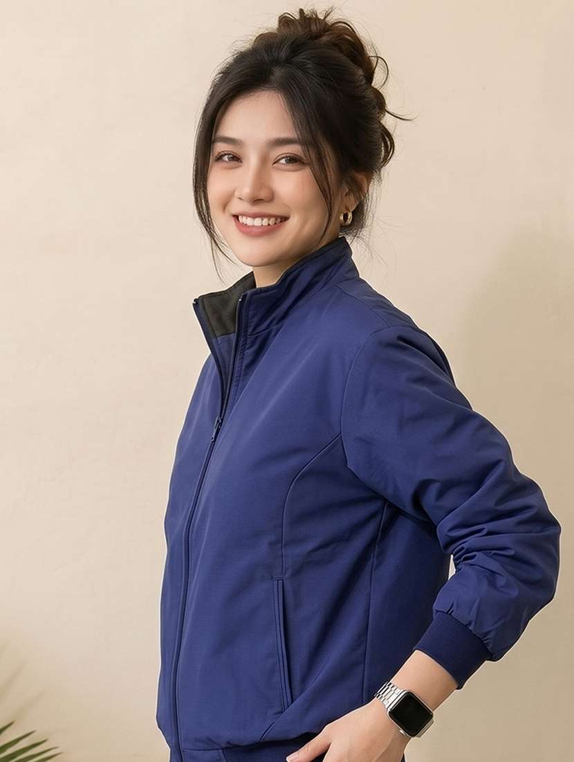 navy blue polyester windcheater jacket high neck - 22618459 -  Standard Image - 4