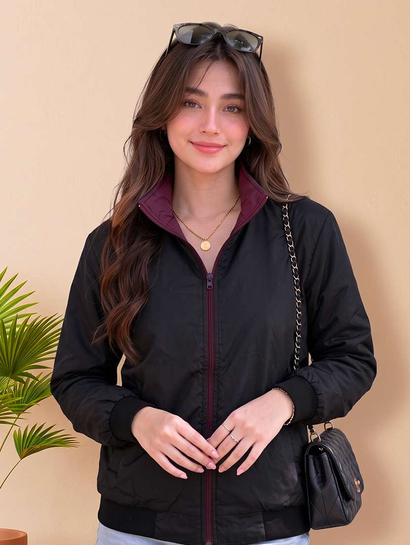 women solid long sleeves reversible jacket - 22618460 -  Standard Image - 1