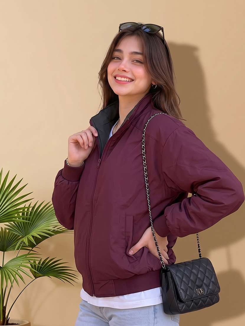 women solid long sleeves reversible jacket - 22618460 -  Standard Image - 4