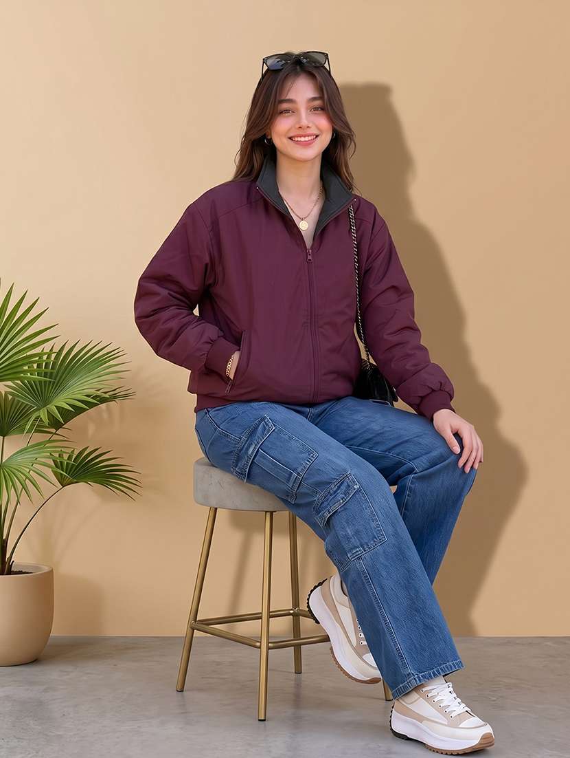 women solid long sleeves reversible jacket - 22618460 -  Standard Image - 6