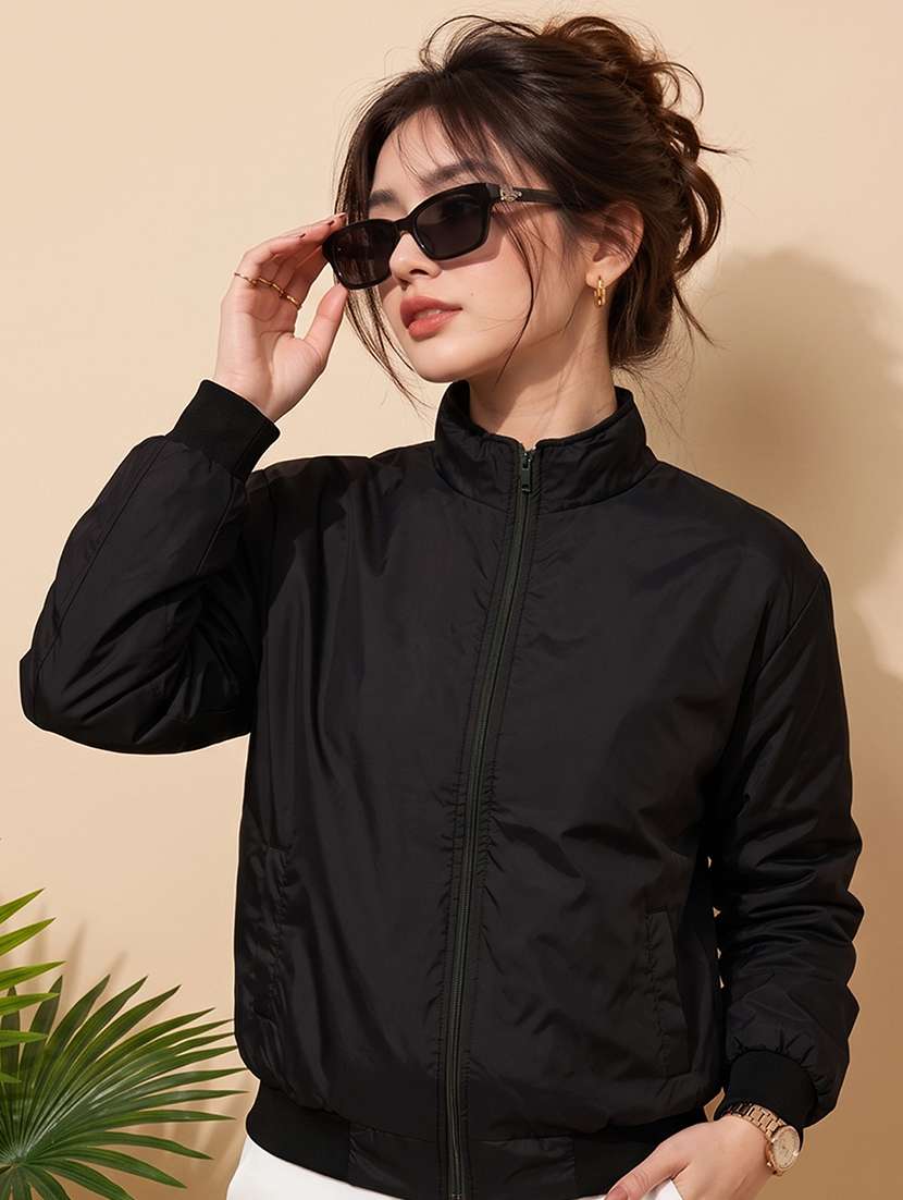 women solid long sleeves reversible jacket - 22618461 -  Standard Image - 1