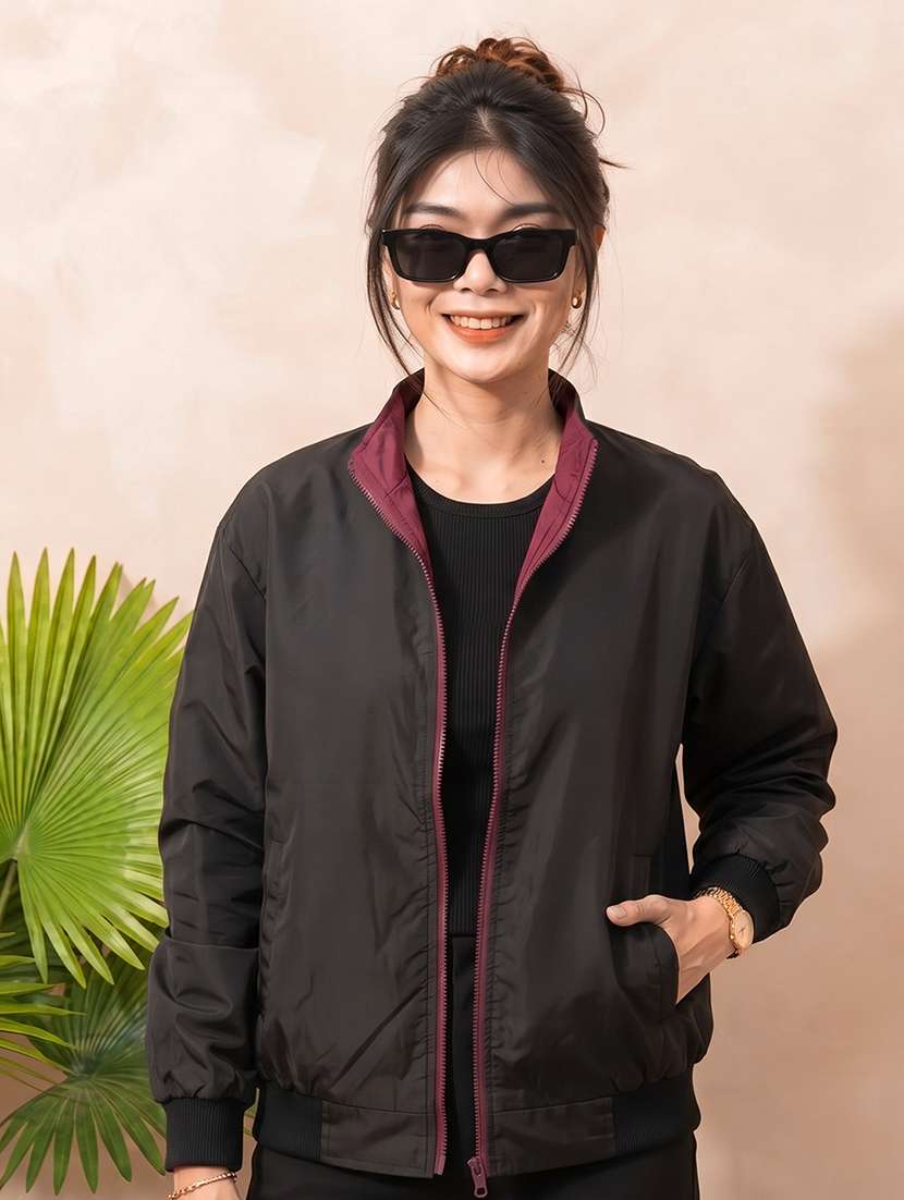 women solid long sleeves reversible jacket - 22618463 -  Standard Image - 1