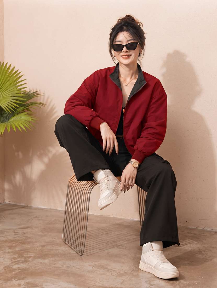 women solid long sleeves reversible jacket - 22618463 -  Standard Image - 6