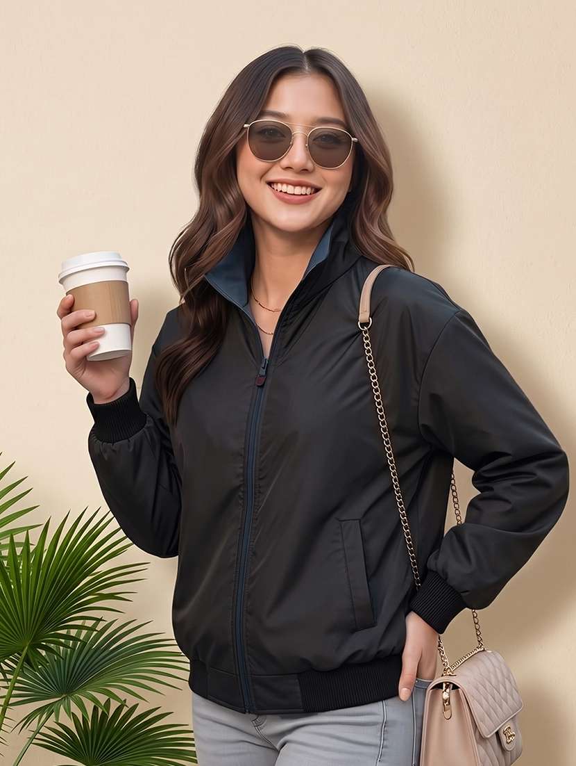 women solid long sleeves reversible jacket - 22618464 -  Standard Image - 1
