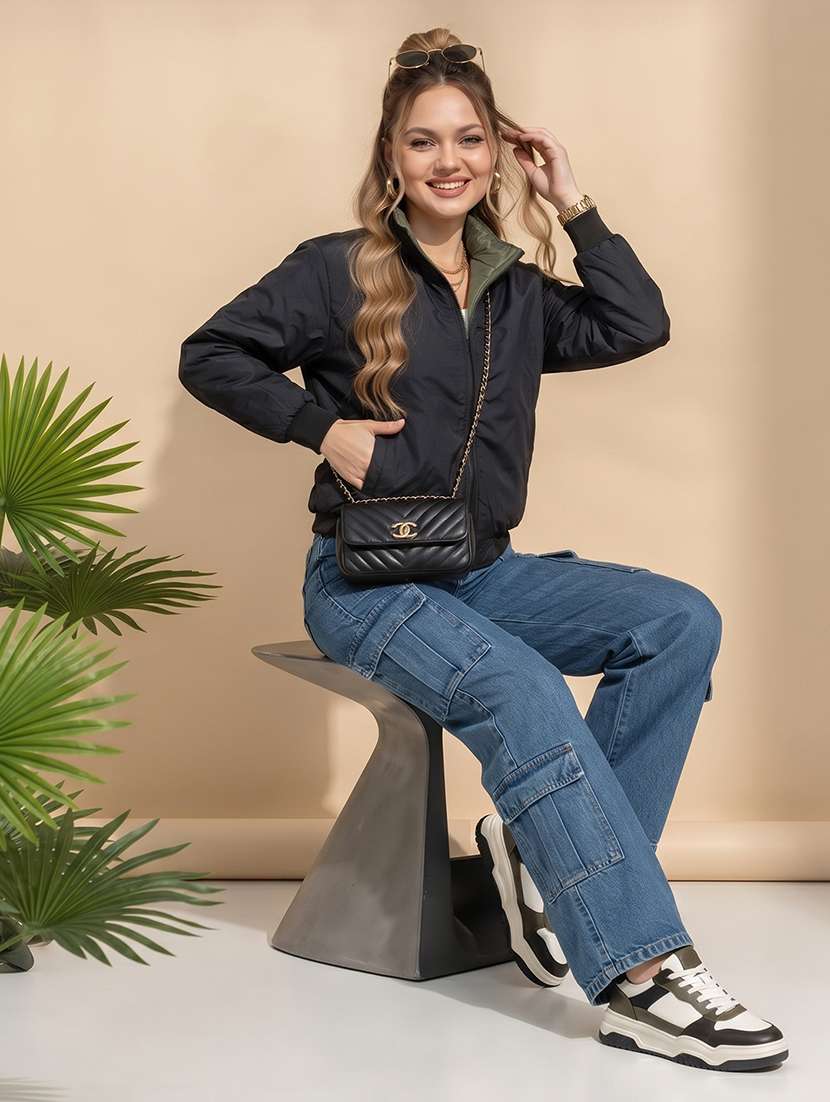 women solid long sleeves reversible bomber jacket - 22618474 -  Standard Image - 6