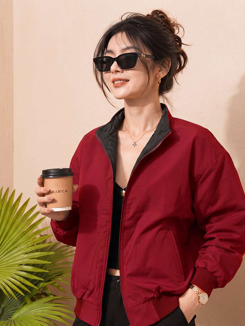 women solid long sleeves reversible jacket - 22618475 -  Standard Image - 4
