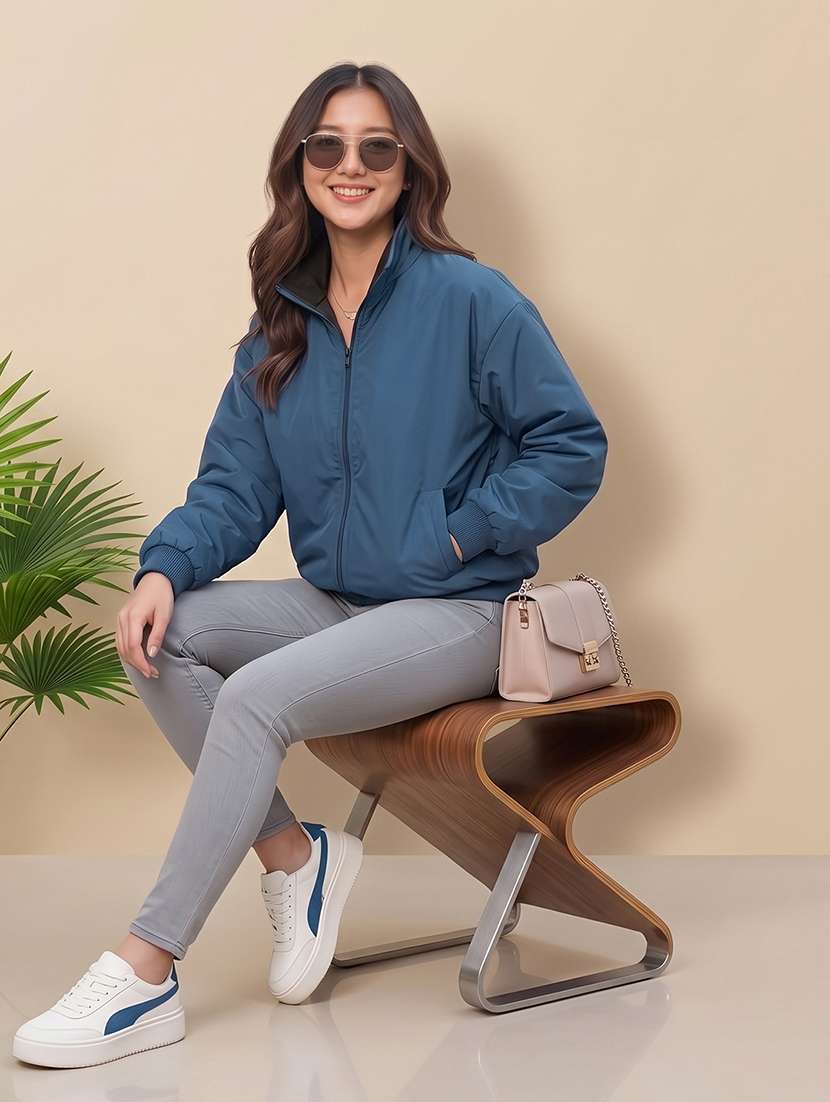 women solid long sleeves reversible jacket - 22618476 -  Standard Image - 6