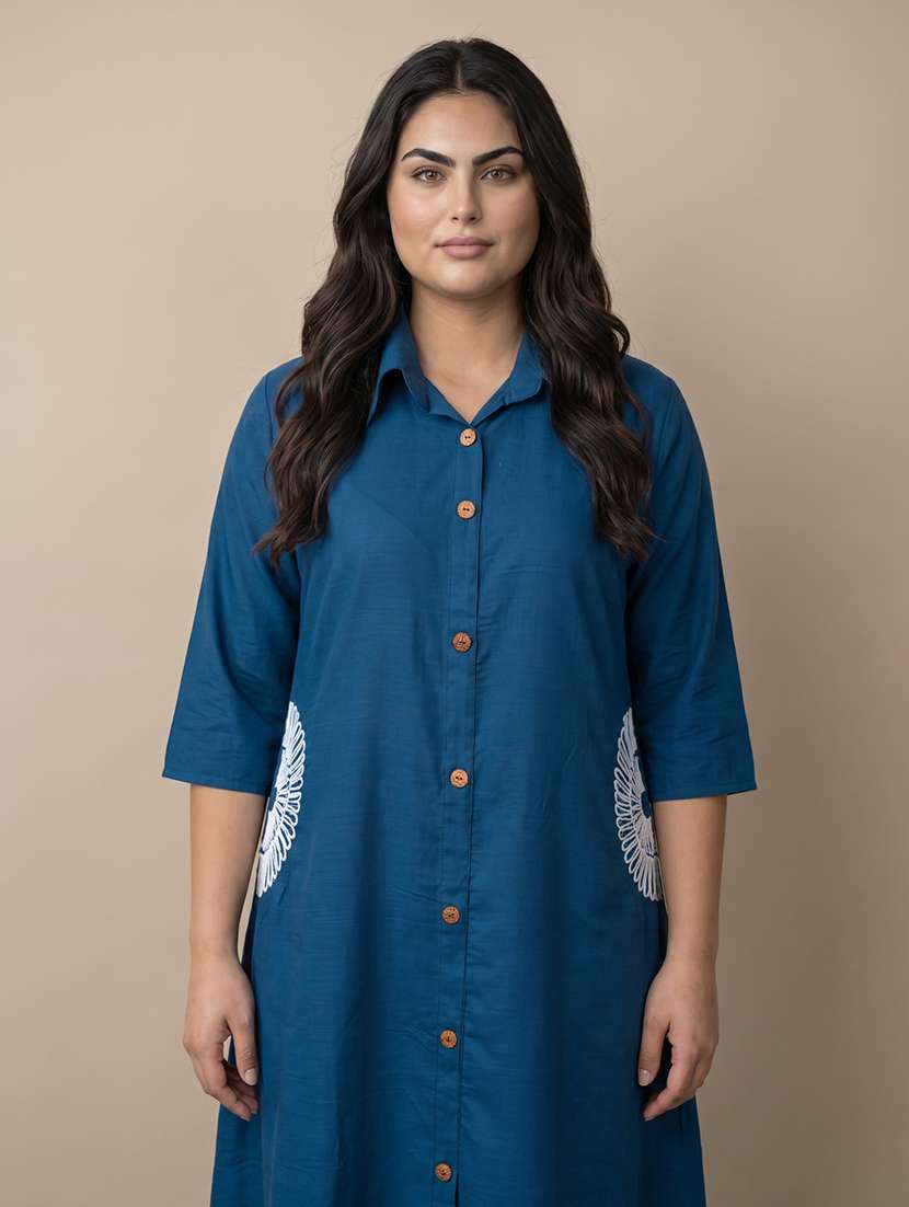Women Embroidered Three Quarter Sleeves A-line Dress - 22618478 -  Standard Image - 1